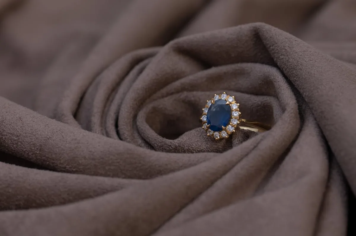 A close-up gold ring with stones - the kind of item where customers need photo-confirmation that their piece is safe.